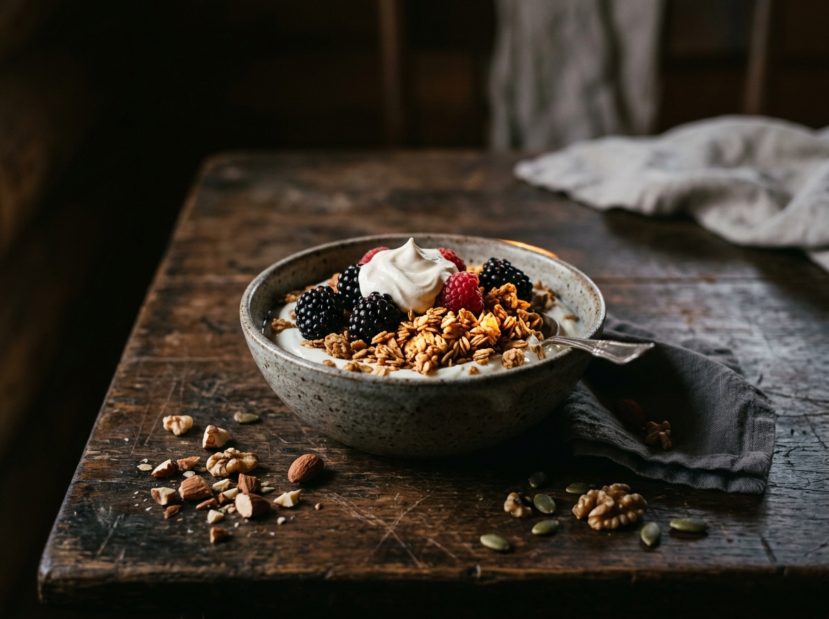 Granola and yogurt parfait bowl